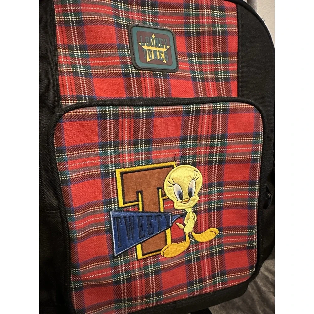 Tweety Bird Backpack Looney Tunes Plaid 1998 Vintage Bookbag Embroidered Y2K